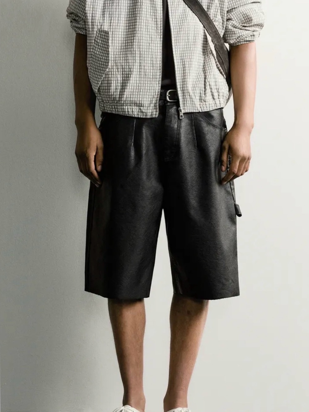 Zara Black Cargo Leather-Effect Knee-Length Shorts